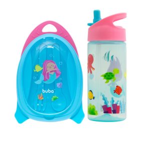 Bowl con Divisorias + Botella con Pajita Retractil Buba Diseño Mermaids