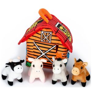Casa de la granja con animales de peluche